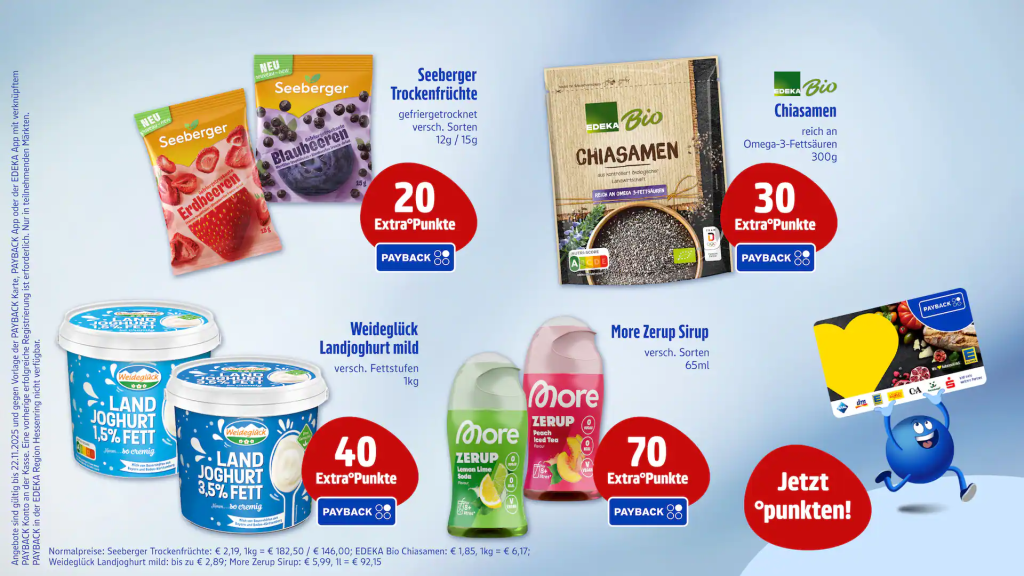 Edeka PAYBACK-Highlight: Bis zu 70 Extra-Punkte auf beliebte Produkte ab dem 22. November 2025