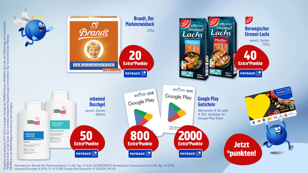 EDEKA: Vom 24. bis 29. November 2025 Extra-Punkte auf Gutscheine und Marken sichern