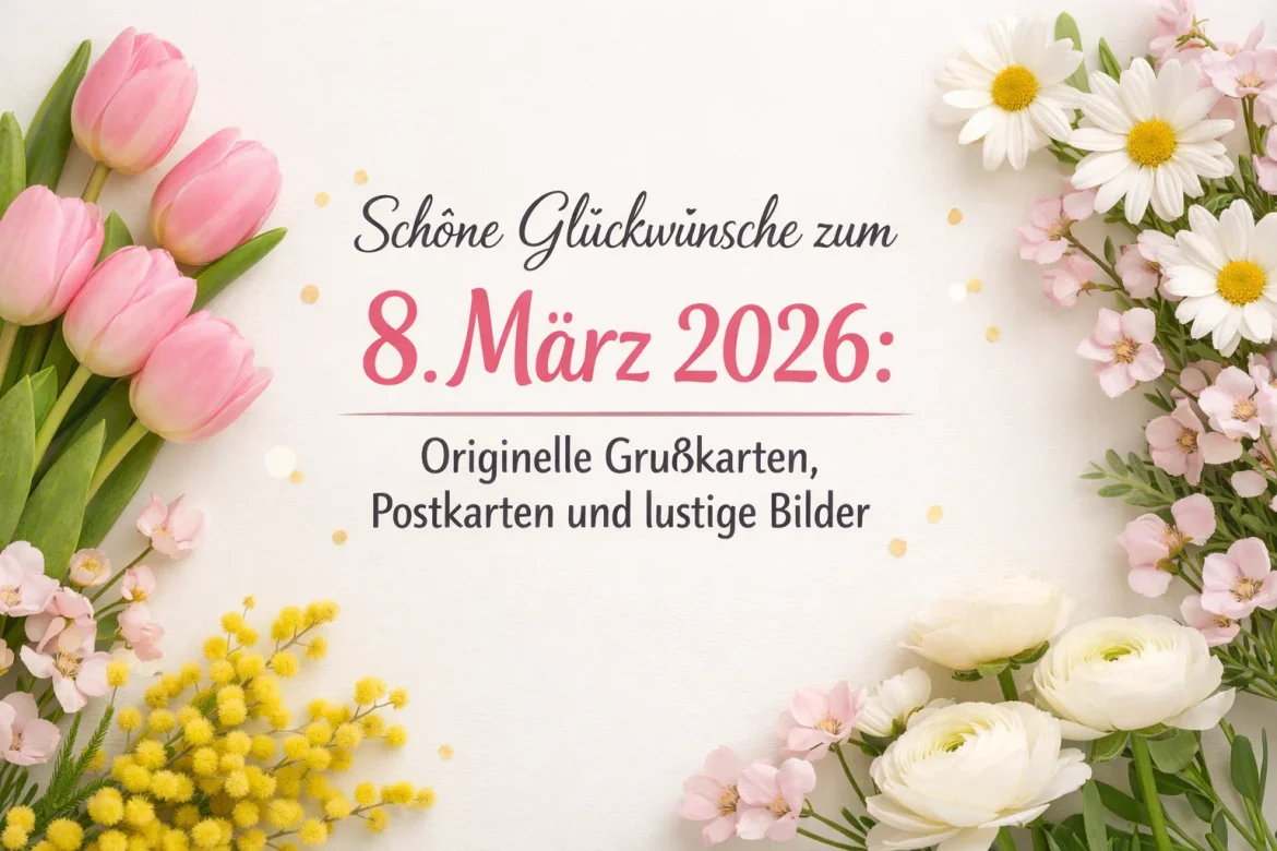 Schöne Glückwünsche zum 8. März 2026: Lustige Bilder zum 8. März, Grußkarten und Postkarten. Finden Sie einen originellen 8. März Gruß in Prosa für Freunde.