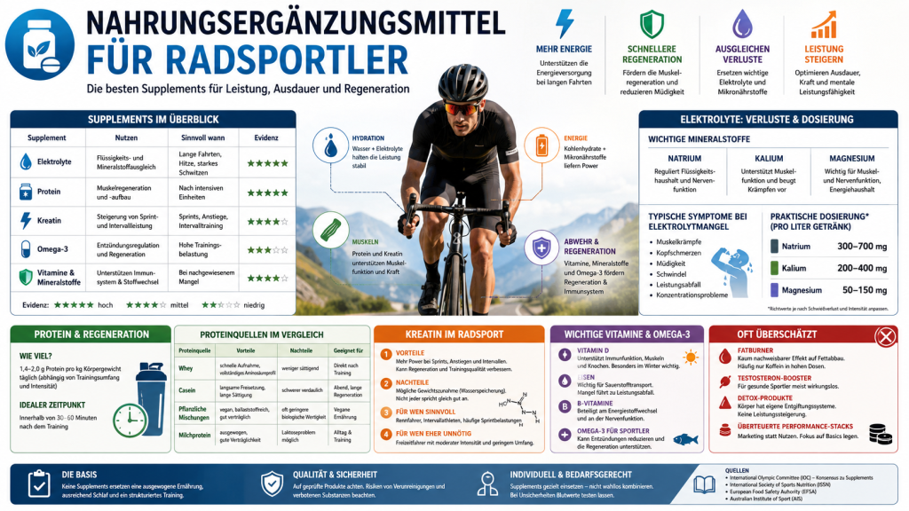 Welche Nahrungsergänzungsmittel für Radfahrer wirklich sinnvoll sind – Elektrolyte, Protein, Kreatin und Vitamine im Radsport