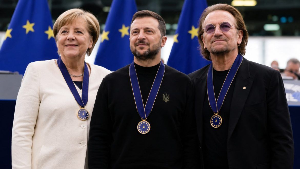 Europäischer Verdienstorden für Merkel und Selenskyj: Die EU zeichnet in Straßburg erstmals Politiker, Künstler und Aktivisten aus.