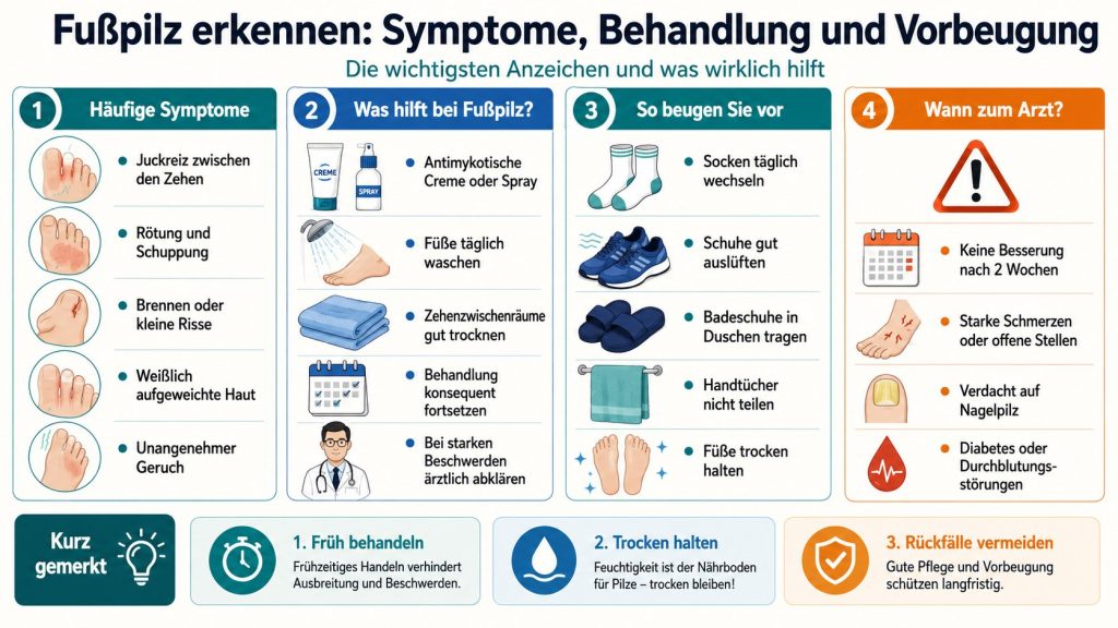 Fußpilz erkennen und behandeln: Symptome, Therapie und Schutz vor Rückfällen
