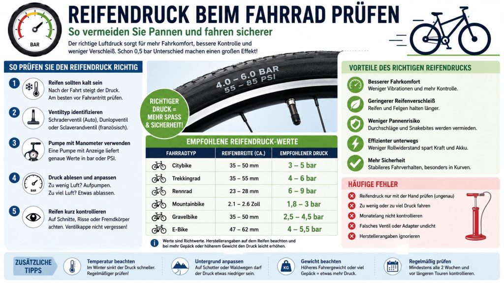 Reifendruck beim Fahrrad prüfen: So vermeiden Sie teure Pannen und fahren deutlich sicherer