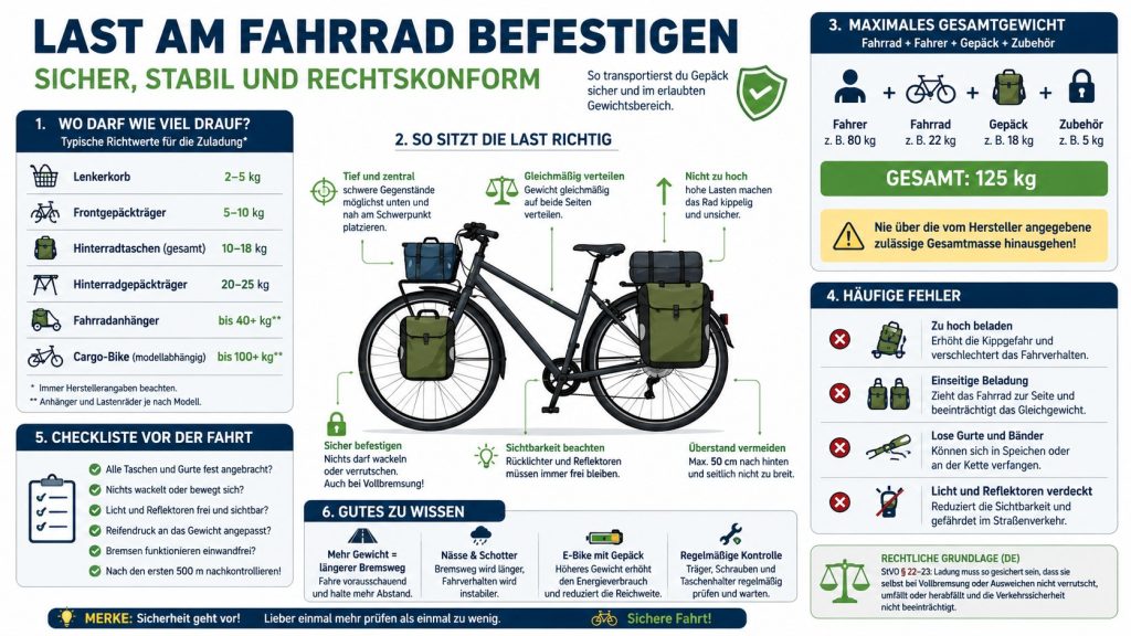 Last am Fahrrad befestigen: wie viel Gewicht erlaubt ist und welche Fehler gefährlich werden