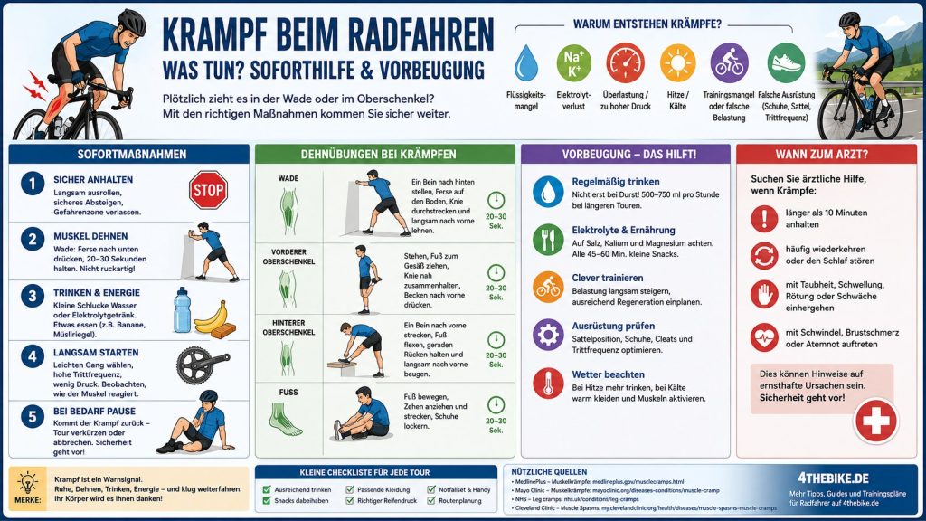 Krampf beim Radfahren: Was sofort hilft, wenn die Muskeln auf der Tour blockieren
