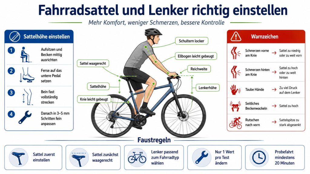 Fahrradsattel und Lenker richtig einstellen: So vermeiden Sie Schmerzen beim Fahren