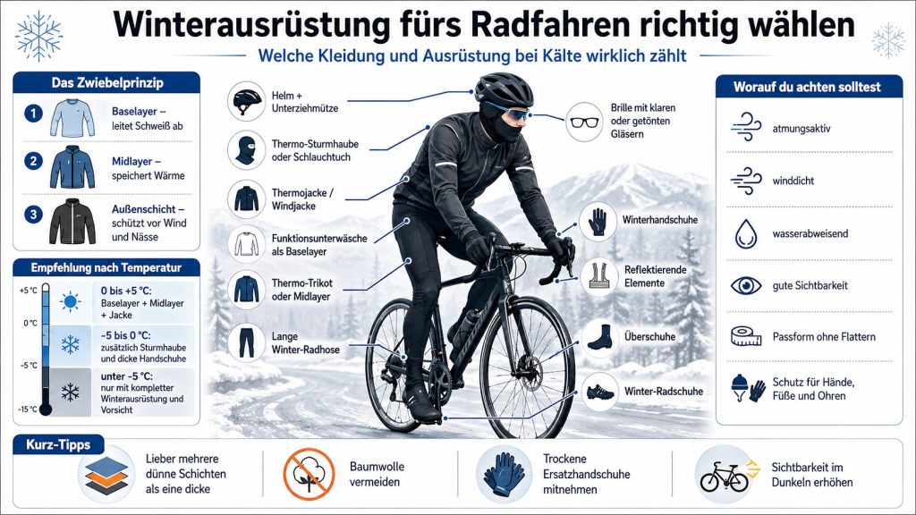 Winter-Fahrradausrüstung wählen: So bleiben Sie bei Kälte, Wind und Schnee warm