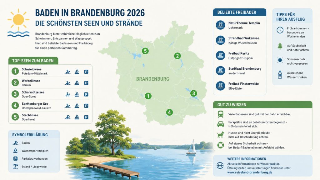 Welche Badeseen in Brandenburg 2026 geöffnet sind: Liste, Preise, Wasserqualität und FAQ