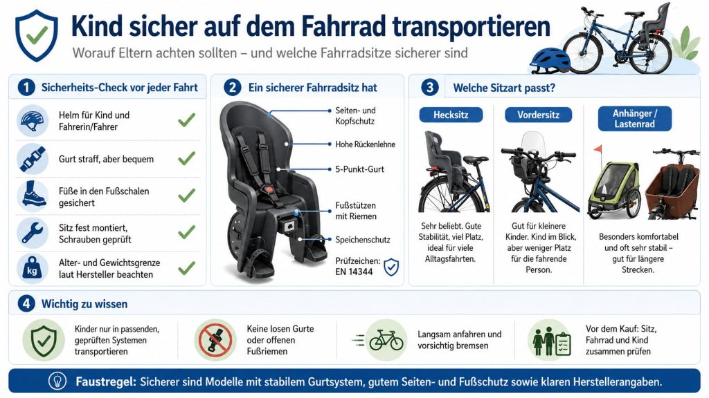 Kinder richtig auf dem Fahrrad transportieren: Welche Fahrradsitze sind am sichersten?