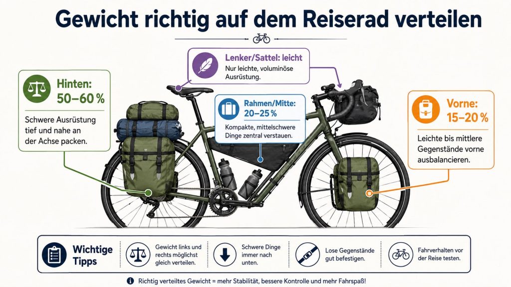 Gepäckgewicht am Fahrrad richtig verteilen: sicher und stabil auf Radreisen