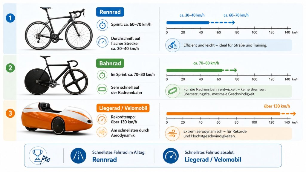 Welches Fahrrad ist am schnellsten? Rennrad, Zeitfahrrad und Rekordrad im Vergleich