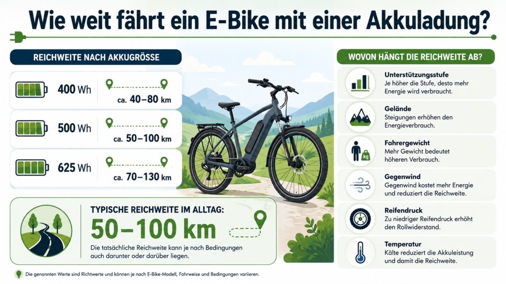 Wie weit fährt ein E-Bike mit einer Akkuladung? Realistische Reichweiten von 40 bis 130 Kilometern