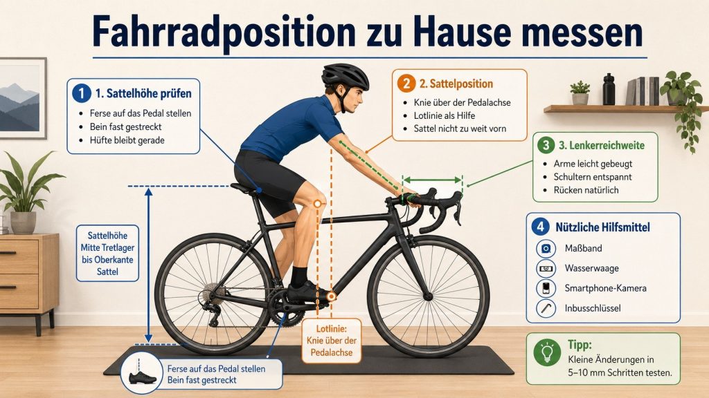 Fahrrad-Sitzposition zu Hause messen: Sattel, Reach und Kniewinkel richtig bestimmen