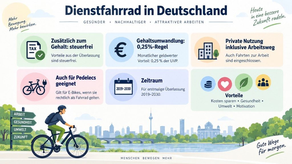 Dienstfahrrad Deutschland 2026: 0,25-Prozent-Regel senkt den geldwerten Vorteil bei Fahrrad und Pedelec