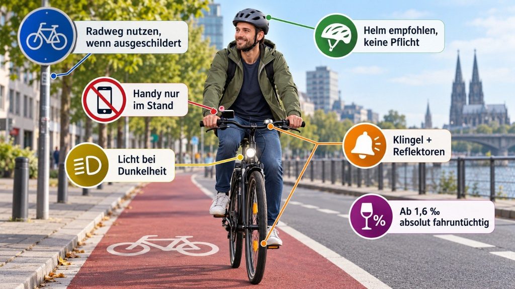 Fahrrad Regeln Deutschland 2026: 55 Euro fürs Handy und bis zu 180 Euro bei Rotlicht