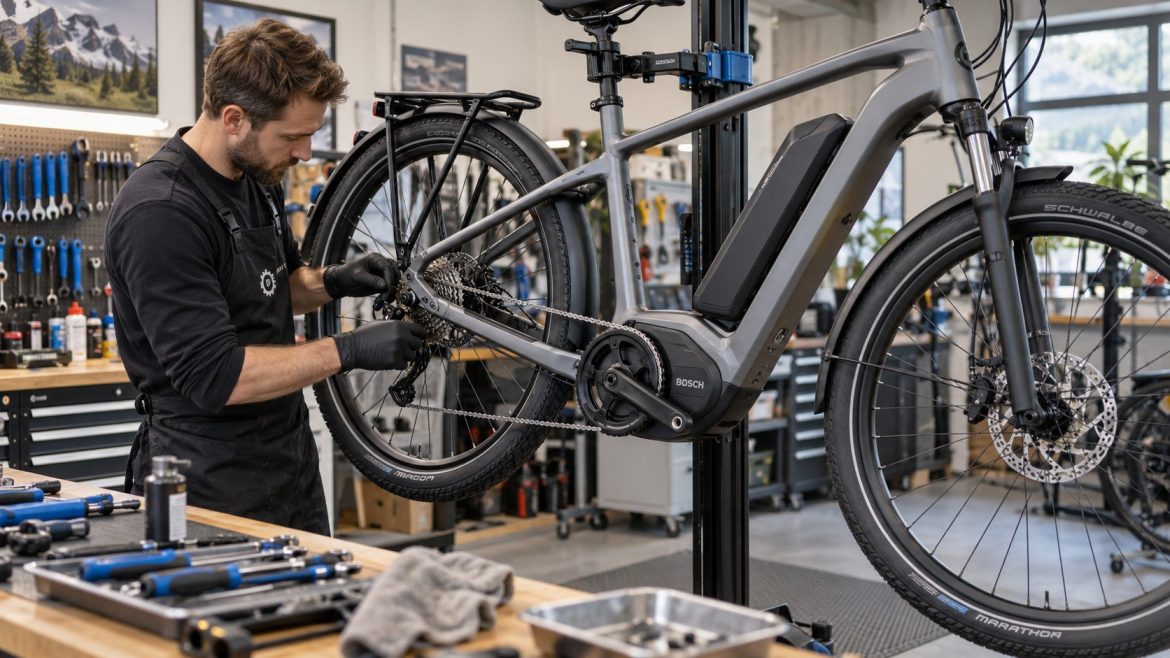 E-Bike-Wartung Kosten: Mit diesen Ausgaben für Inspektion, Kette, Bremsen, Reifen und Reparaturen müssen Besitzer pro Jahr rechnen.